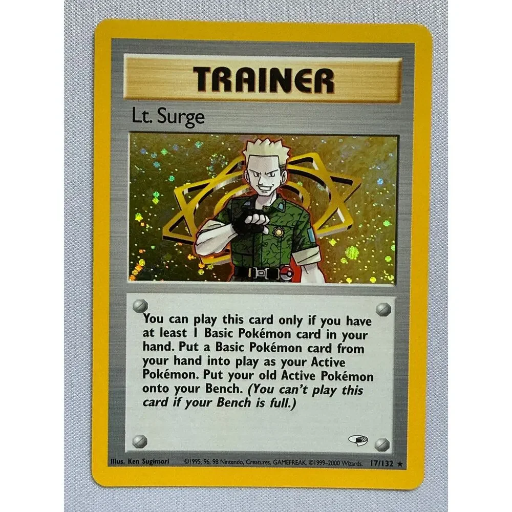 Pokémon TCG Lt. Surge 17/132 Gym Heroes 2000 Rare Trainer Card Holo Swirl LP